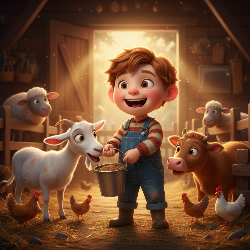 Red-haired boy on farm